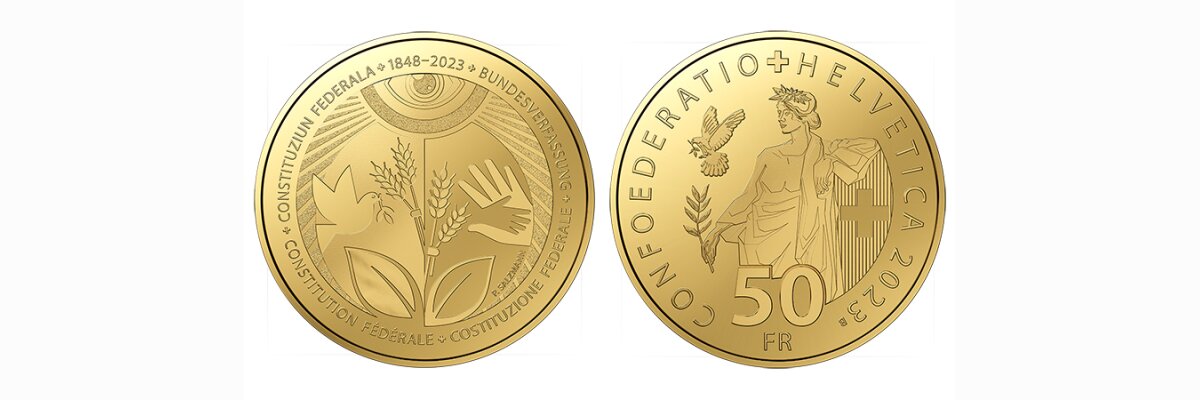 50 Franken Goldmünze und 20 Franken Silbermünze 175 Jahre Bundesverfassung - 50 Franken Goldmünze und 20 Franken Silbermünze 175 Jahre Bundesverfassung