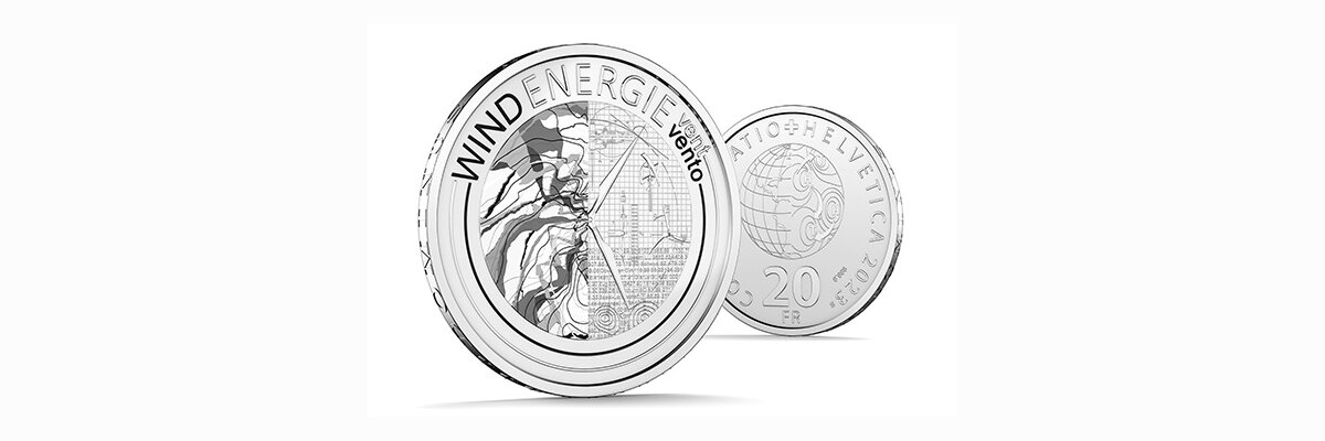 20 Franken Sondermünze 2023 Silbermünze Schweizer Windenergie - 20 Franken Sondermünze 2023 Silbermünze Schweizer Windenergie