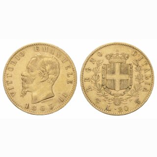 Italien 20 Lire  1863 Emanuele II