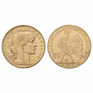 Frankreich  20 Francs 1909 Coq