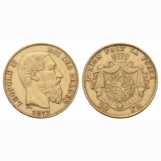 Belgien 20 Francs 1877 Leopold II