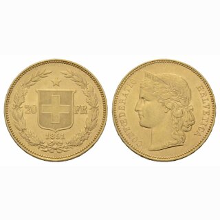 Schweiz 20 Franken 1891 B Helvetia