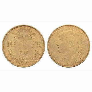 Schweiz 10 Franken 1913 B Vreneli