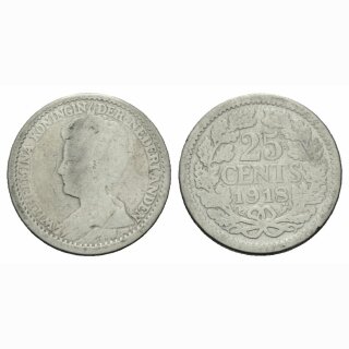 Niederland  25 Cents 1918 Wilhelmina
