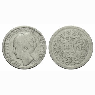 Niederland  25 Cents 1941 Wilhelmina