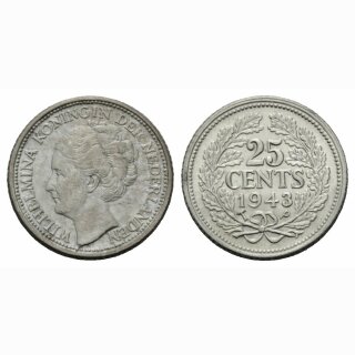 Niederland  25 Cents 1943 Wilhelmina