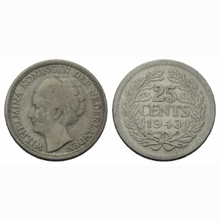 Niederland  25 Cents 1943 Wilhelmina