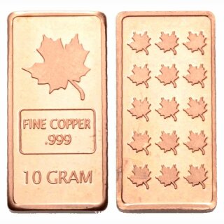 Kanada 10 Gramm Feinkupfer