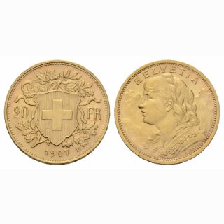 Schweiz 20 Franken 1907 B Vreneli