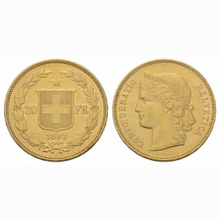 Schweiz 20 Franken  1892 B Helvetia