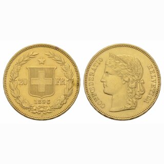 Schweiz 20 Franken  1896 B Helvetia
