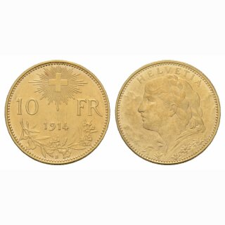 Schweiz 10 Franken 1914 B Vreneli