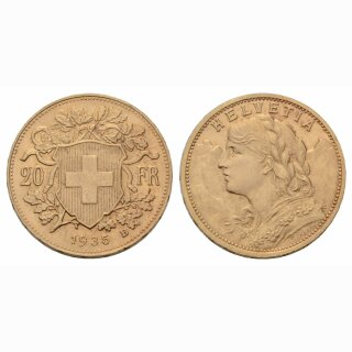 Schweiz 20 Franken 1935 B Vreneli