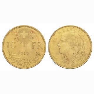 Schweiz 10 Franken 1914 B Vreneli