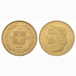 Schweiz 20 Franken  1894 B Helvetia