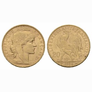 Frankreich 20 Francs 1908 Coq