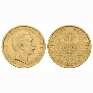 Deutschland Preussen 20 Mark 1908 A Kaiser Wilhelm II