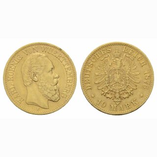 Deutschland Württemberg 10 Mark 1876 F König Karl