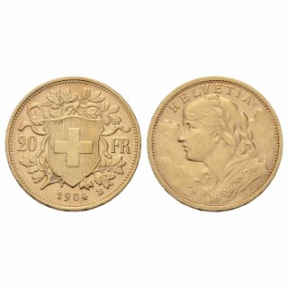 Schweiz 20 Franken 1904 B Vreneli