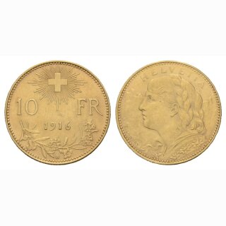 Schweiz 10 Franken 1916 B Vreneli