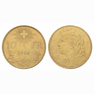 Schweiz 10 Franken 1916 B Vreneli