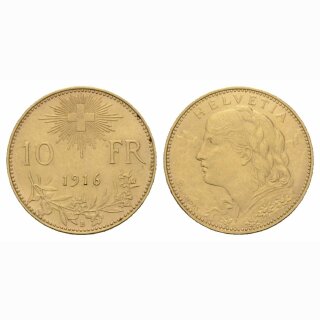 Schweiz 10 Franken 1916 B Vreneli