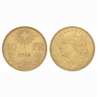 Schweiz 10 Franken  1916 B Vreneli