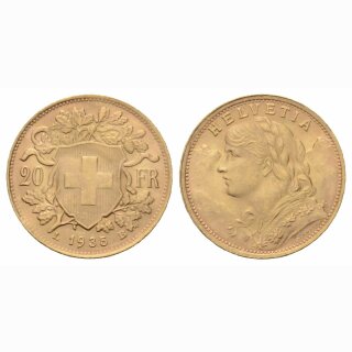 Schweiz 20 Franken 1935 LB Abart 21 Sterne