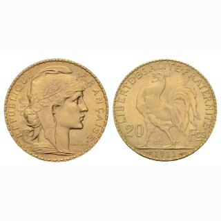 Frankreich 20 Francs  1911 Coq