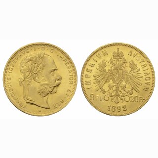 Österreich 8 Florin / 20 Frau 1892 Kaiser Franz Josef