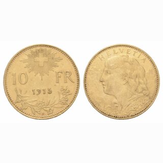 Schweiz 10 Franken 1915 B Goldvreneli