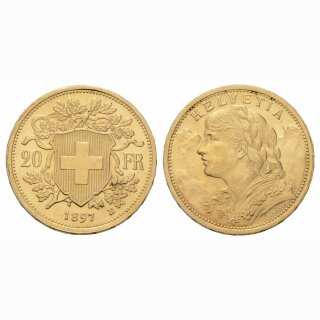 Schweiz 20 Franken 1897 B Goldvreneli