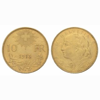 Schweiz 10 Franken  1913 B Goldvreneli