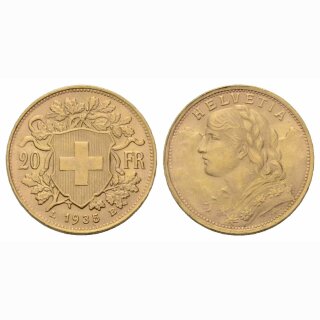 Schweiz 20 Franken  1935 LB Goldvreneli