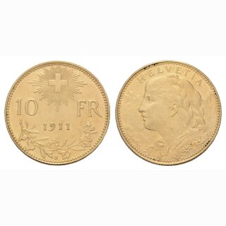 Schweiz 10 Franken 1911 B Goldvreneli