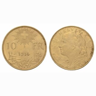 Schweiz 10 Franken 1914 B Goldvreneli