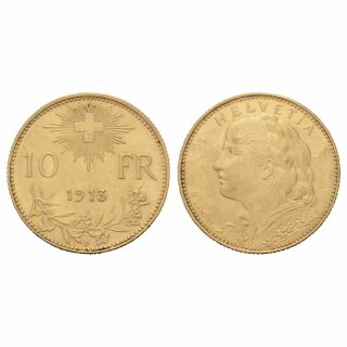 Schweiz 10 Franken 1913 B Goldvreneli