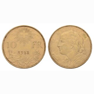 Schweiz 10 Franken  1913 B Vreneli
