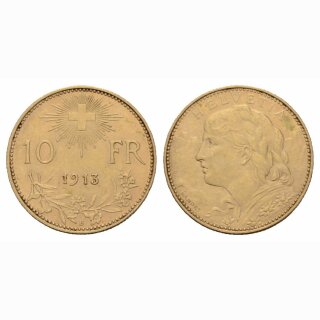 Schweiz 10 Franken  1913 B Vreneli