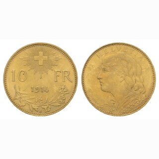 Schweiz  10 Franken 1914 B Vreneli
