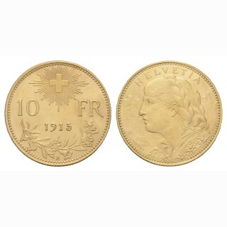 Schweiz  10 Franken 1915 B Vreneli