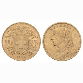 Schweiz  20 Franken  1935 B Vreneli