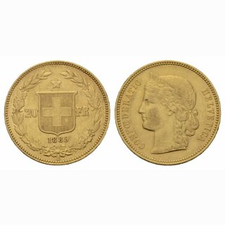 Schweiz  20 Franken  1889 B Helvetia
