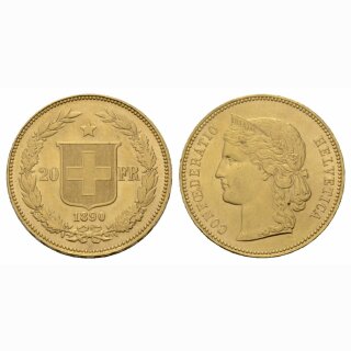 Schweiz  20 Franken  1890 B Helvetia