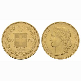 Schweiz  20 Franken  1892 B Helvetia