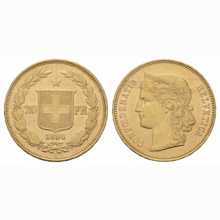 Schweiz  20 Franken  1894 B Helvetia