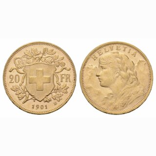 Schweiz  20 Franken  1901 B Vreneli