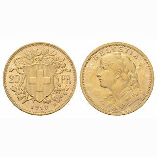 Schweiz  20 Franken  1910 B Vreneli