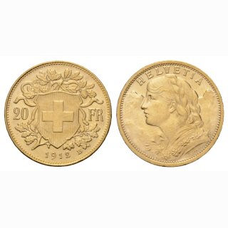 Schweiz  20 Franken  1912 B Vreneli