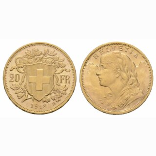 Schweiz  20 Franken  1913 B Vreneli